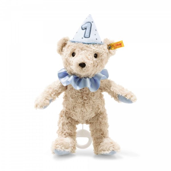 STEIFF FIRST BIRTHDAY BOY TEDDY BEAR WITH MUSICAL BOX